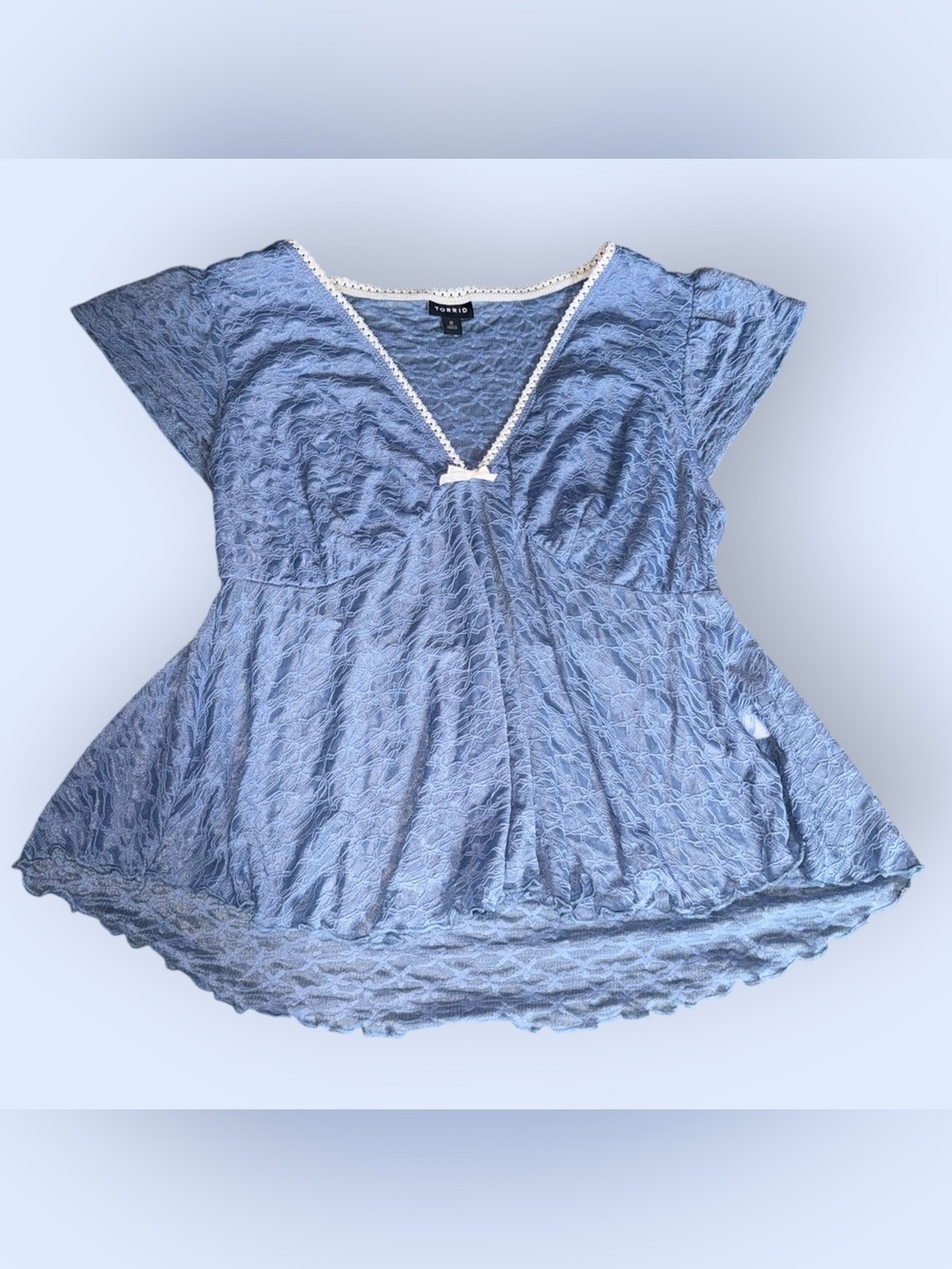 Torrid Light Blue Lace-Effect V-Neck Peplum Top